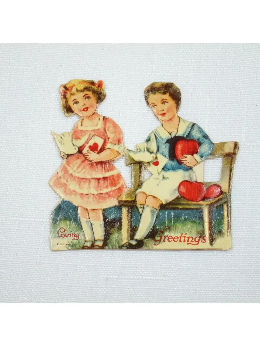 Vintage Valentine Die Cut Stand Up Victorian Girl Boy Germany 1920-30s UNSIGNED